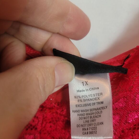 Rampage Y2K Babydoll Sheer Lace Trim Tunic Dress Women's 1X Red Silver Lingerie - Picture 7 of 10